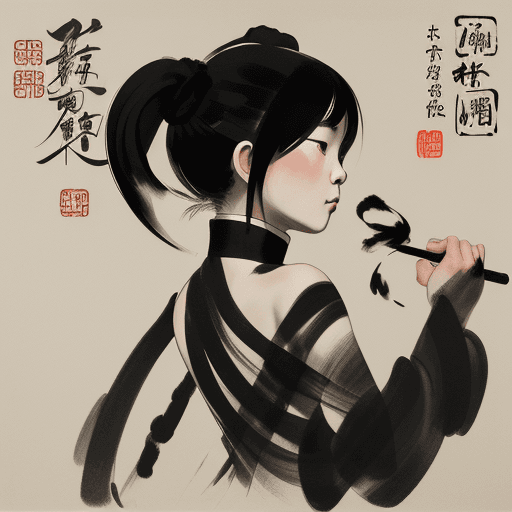 AI generated: china black brush painting, in the style of kazuki takamatsu, loose compositions, théodore géricault...
