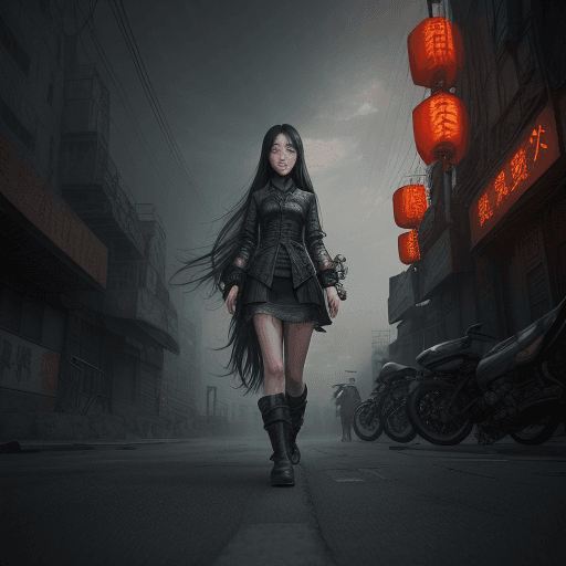 AI generated: Girl's long Hair, Chinese girl, Walking Posture, Super Detail, Digital Art, Web Movie Lighting, Stud...