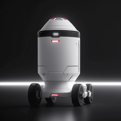 AI generated: delivery robot stempunk iron man, design, Industrial Design, white color, minimalistic, future, real...