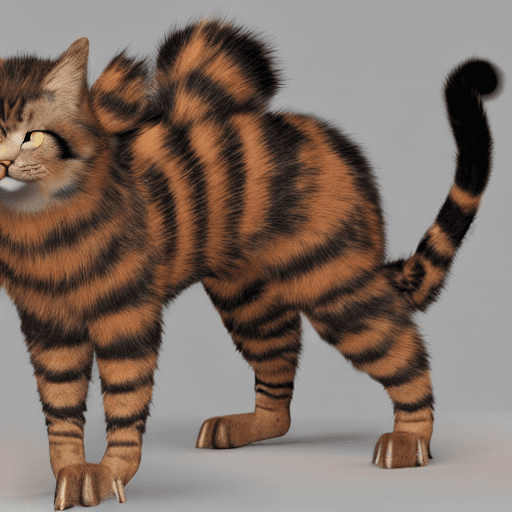 AI generated: nsfw, furry, anthropomorphic, cat, feline, striped fur, barbed cock, red cock, brown fur