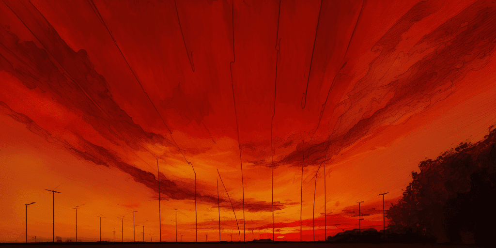 AI generated: A fiery red colored sunset, Low Angle Shot, abstract art, Maurice Prendergast, sunset, award, a pass...