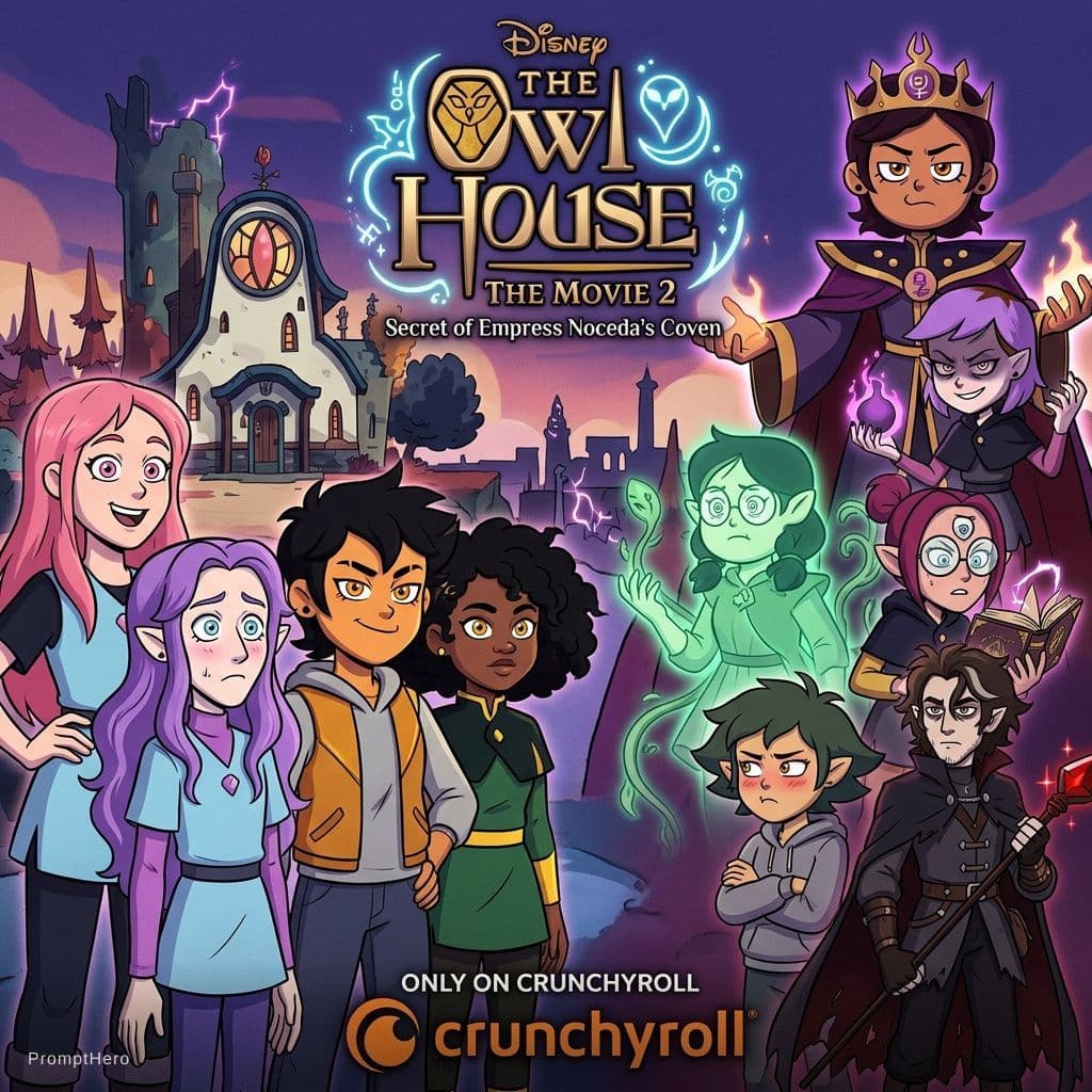 AI generated: The Owl House The Movie 2: Secret of Empress Noceda's Coven logo, featuring protagonists: a teenage ...