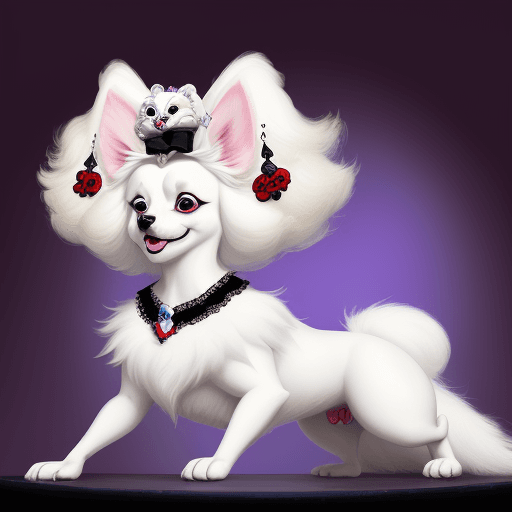 AI generated: a painting of a white pomeranian dog with make up of Catrina, in the style of disney animation, 32k ...