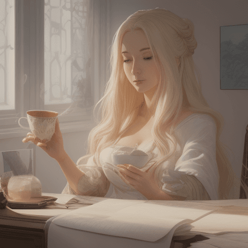 AI generated: High quality composition of an enchanting mature woman, with her flowing white hair and silky skin e...