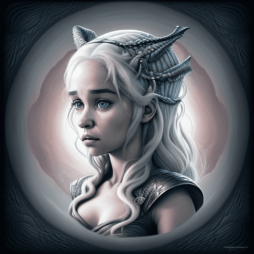 AI generated: Daenerys Targaryen by Naoto Hattori, cold color palette, digital illustration with a soft rounded st...