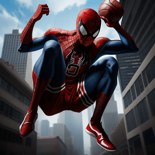 AI generated: Marvel's Spiderman playing basketball, dressed in Chicago Bulls uniform, Chicago Bulls jersey, reali...