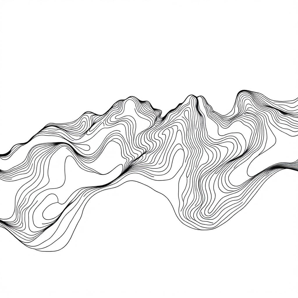 AI generated: Minimalist abstract topographic line art on a white. Smooth, flowing contour lines in black, gently ...