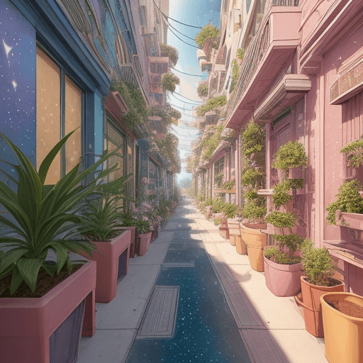 AI generated: pictures of beautiful urban backgrounds where space plants grow in hyperrealistic, cinematic, rich c...