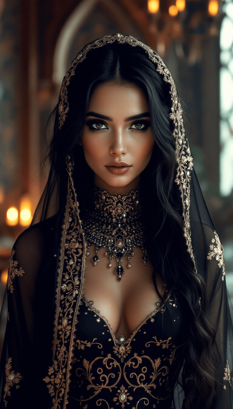 AI generated: /imagine prompt: An incredibly beautiful Arabian woman with striking black eyes and long dark hair, ...