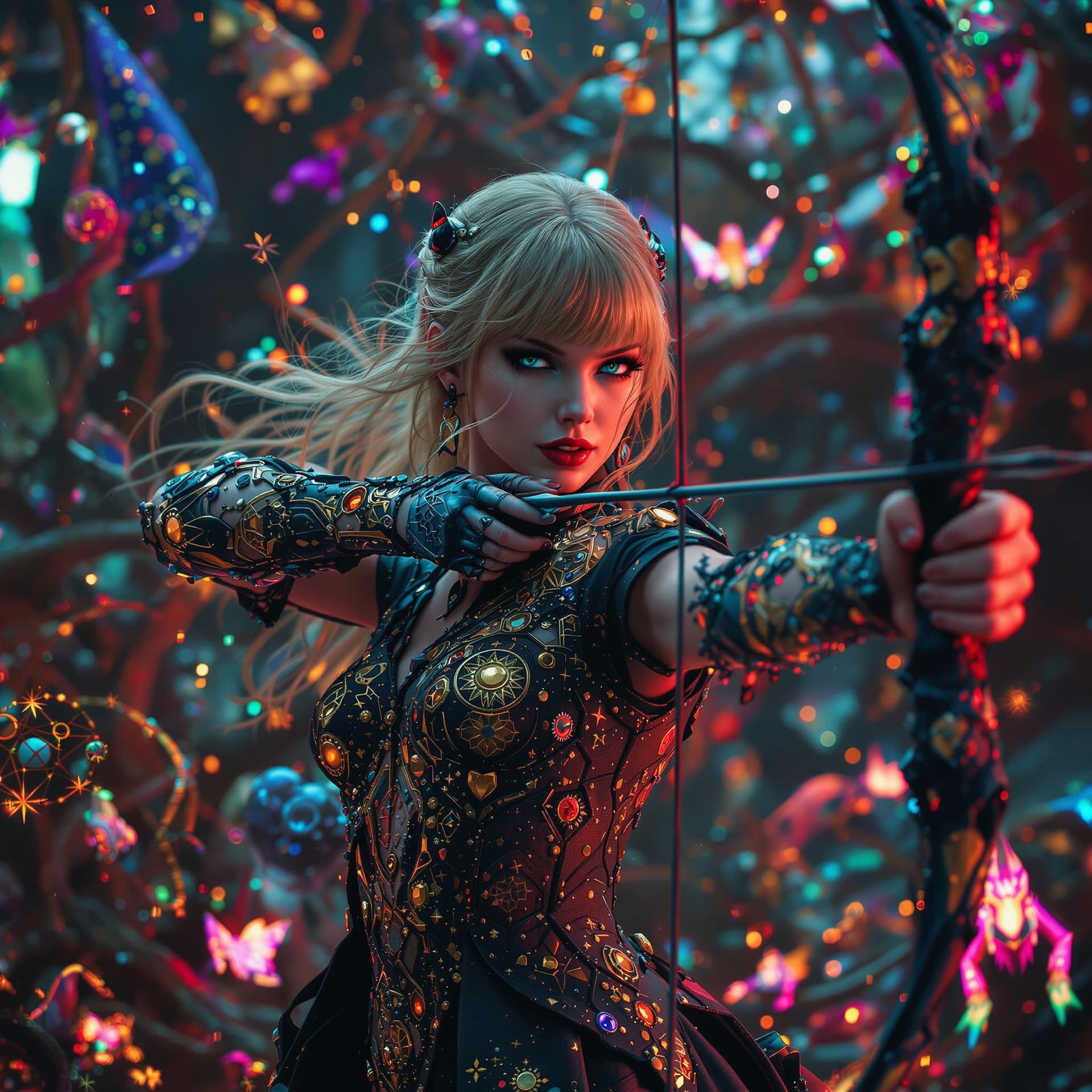 AI generated: The Archer, Taylor Swift, intricate artwork, octane render,  psychedelic, surreal, trippy artwork, c...