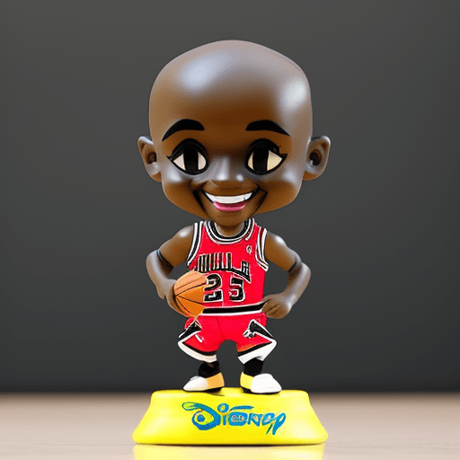 AI generated: Chibi Michael Jordan figurine, modern Disney style. Watching in the camera and smile. 
