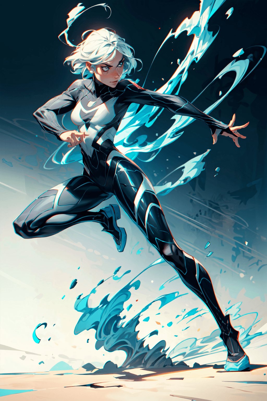 AI generated: (1girl, full body), (spider Gwen), action scene, dynamic pose, dramatic lighting, (photorealistic, p...