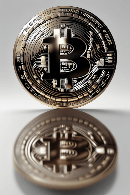 AI generated: Create an image that represents Bitcoin (BTC). Represent a large Bitcoin coin defragmented in half, ...