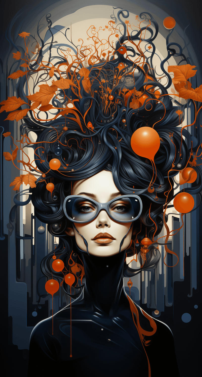 AI generated: a design of a woman's head with tree on her head, in the style of surreal city scenes, dark blue and...