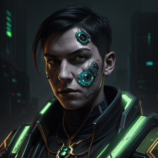 AI generated: portrait Ben 10, cyberpunk attire, gold, hyperdetailed eyes, hyperrealism extremely detailed epic ma...