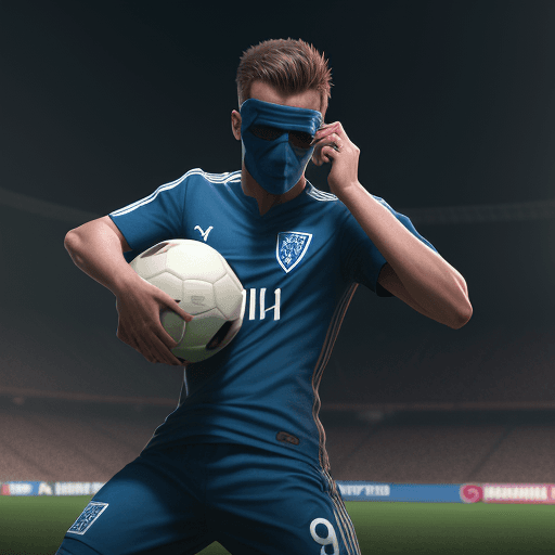 AI generated: man in soccer game covers himself and protects himself from hitting the ball in a penalty. cinematic...