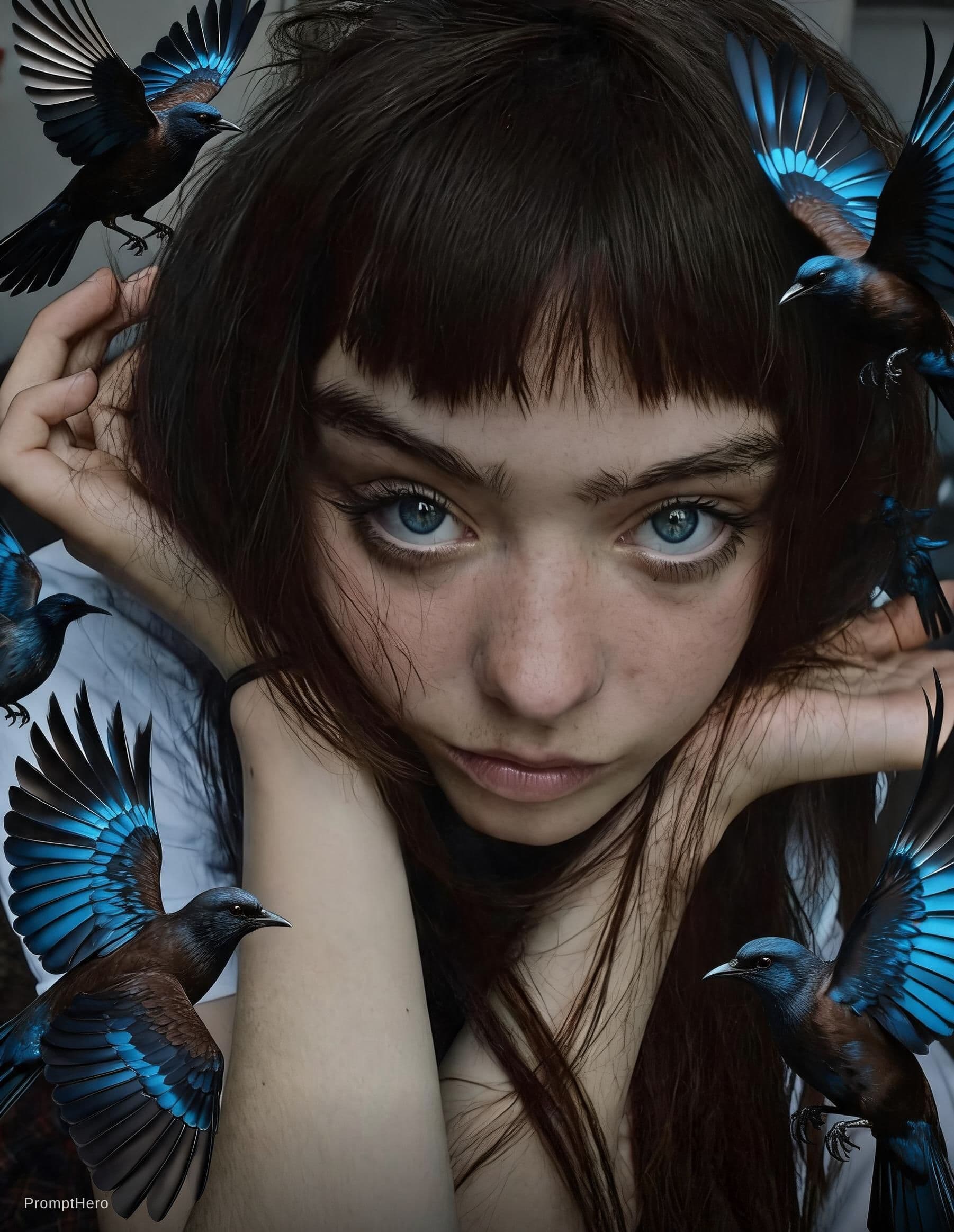 AI generated: a piece of artwork that contains multiple birds, a woman and a lady, in the style of bertil nilsson,...