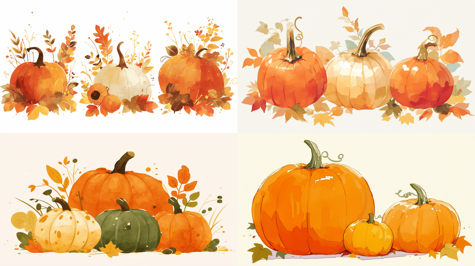 AI generated: An illustration of 3 pumpkins in warm autumn colors. white background, adding depth to the overall c...