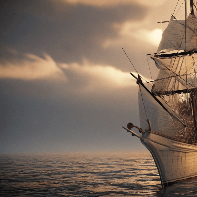 AI generated: Photo of a ultra realistic sailing ship, dramatic light, pale sunrise, cinematic lighting, battered,...