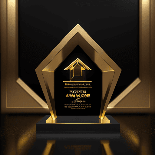 AI generated: Award shaped like a small Hotel building, gold splash, black background, octane render, trending on ...