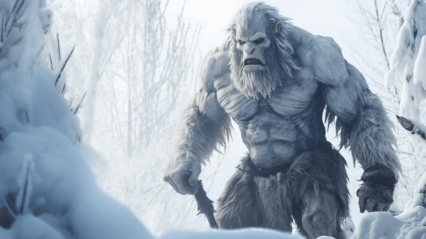 AI generated: ogre in the middle of a frozen taiga forest, full body, masterpiece, wide shot, sharp focus, dynamic...