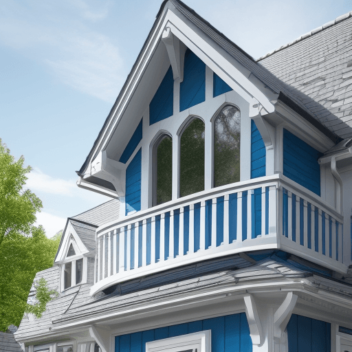 AI generated: photo of a aesthetic dormer window from outside the building with a color combination of blue white