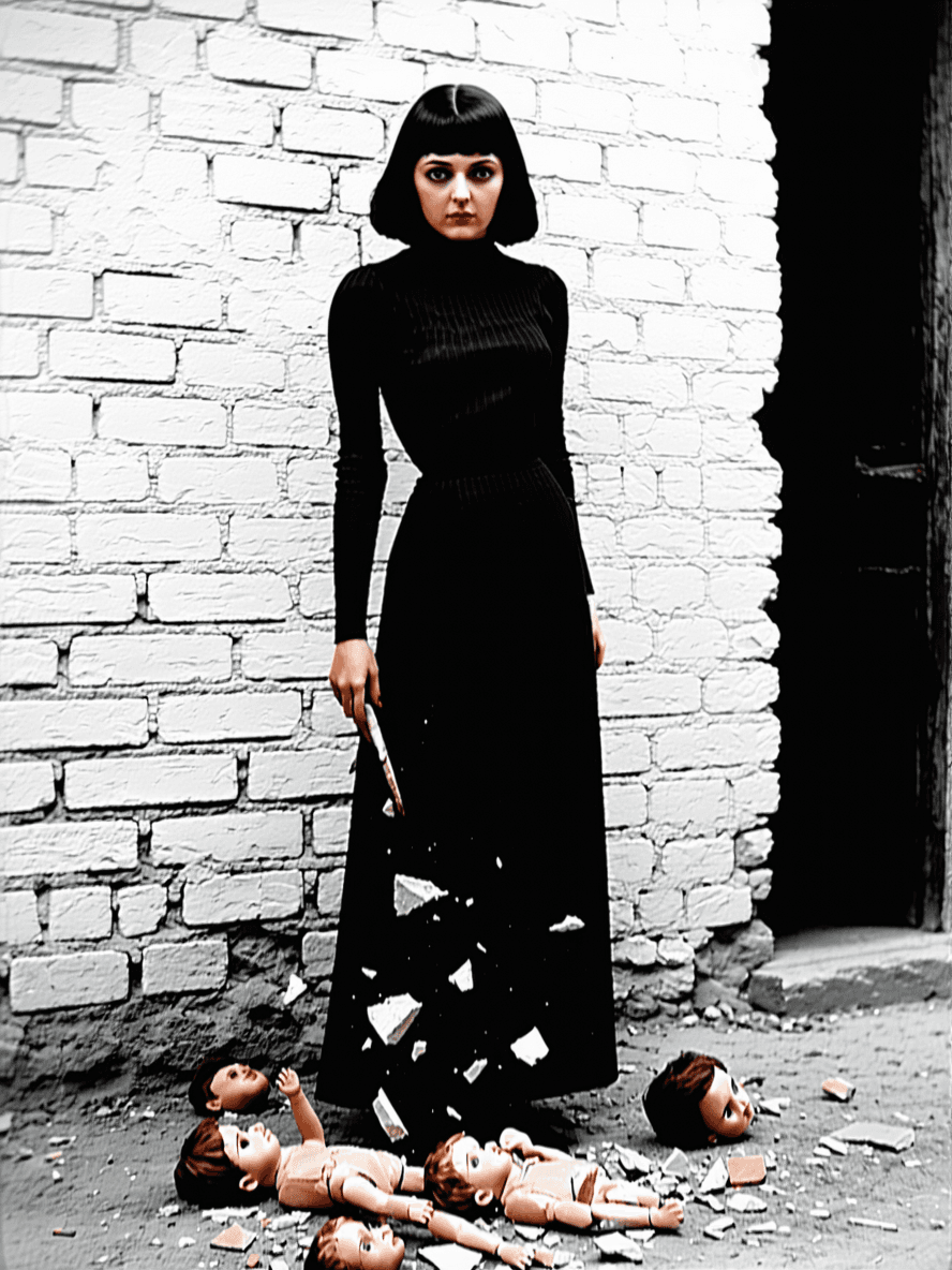 AI generated: In 1936 during the Spanish Civil War, a Spanish woman dressed all in black, with black hair, drops b...