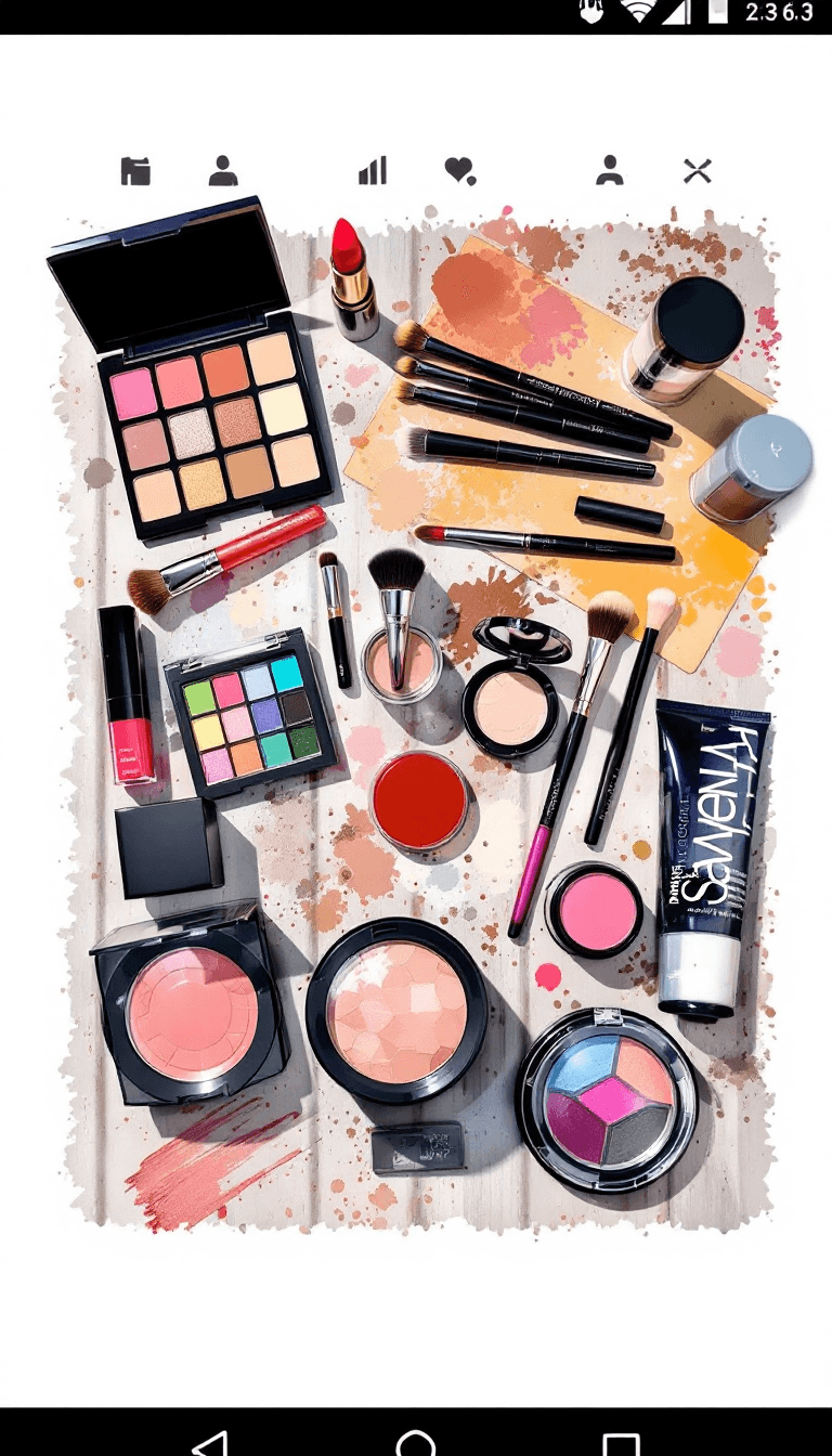 AI generated: a table with makeup products like brushes, eyeshadow, lipstick, and more --ar 2:3 --v 6.0
