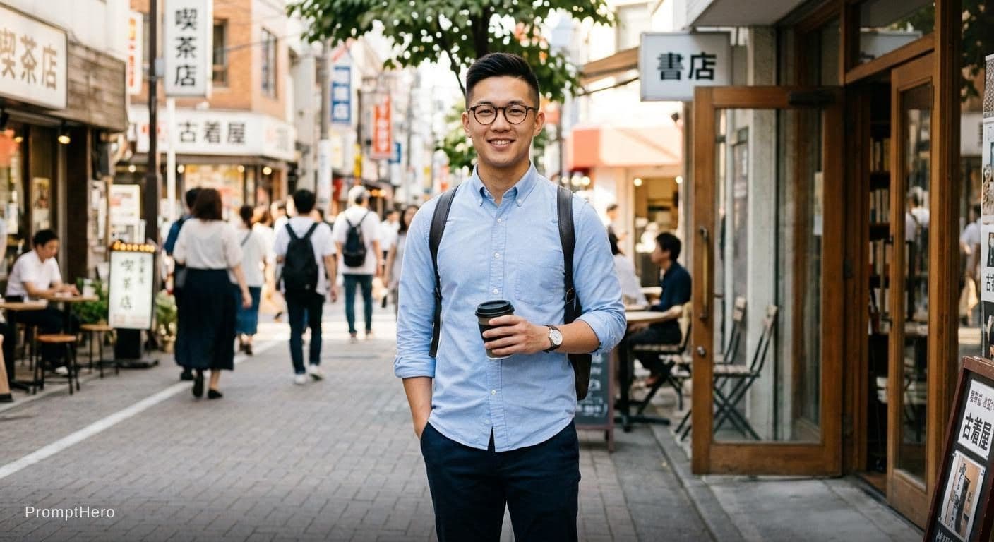 AI generated: asian man 25 years old with eye glass and classic shirt