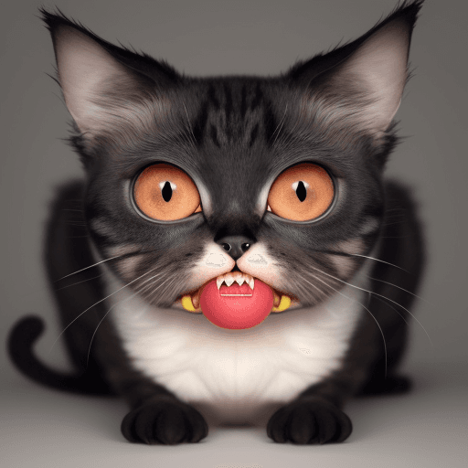 AI generated: a beautiful but ugly cat with a single tooth sticking out of its closed mouth with big, round eyes t...