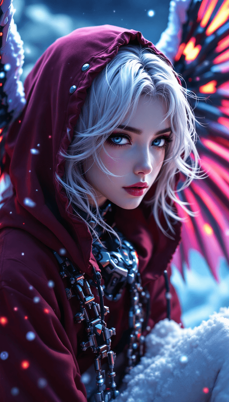 AI generated: {{Makoto Shinkai styled anime}}, adult woman, transforming into Evangelion Demonic Demon inspired me...