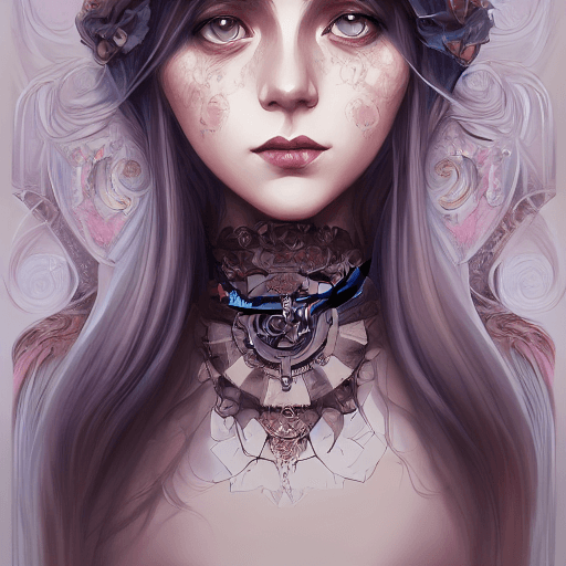 AI generated: a girl  young queen, gótic dark, white hair, realistic, ornamentals, steampunk victorian style, past...