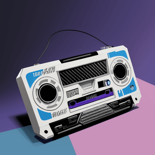 AI generated: A retro icon of a cassette tape, Carbon Fiber style, blue and purple palette, art by Roy Lichtenstei...
