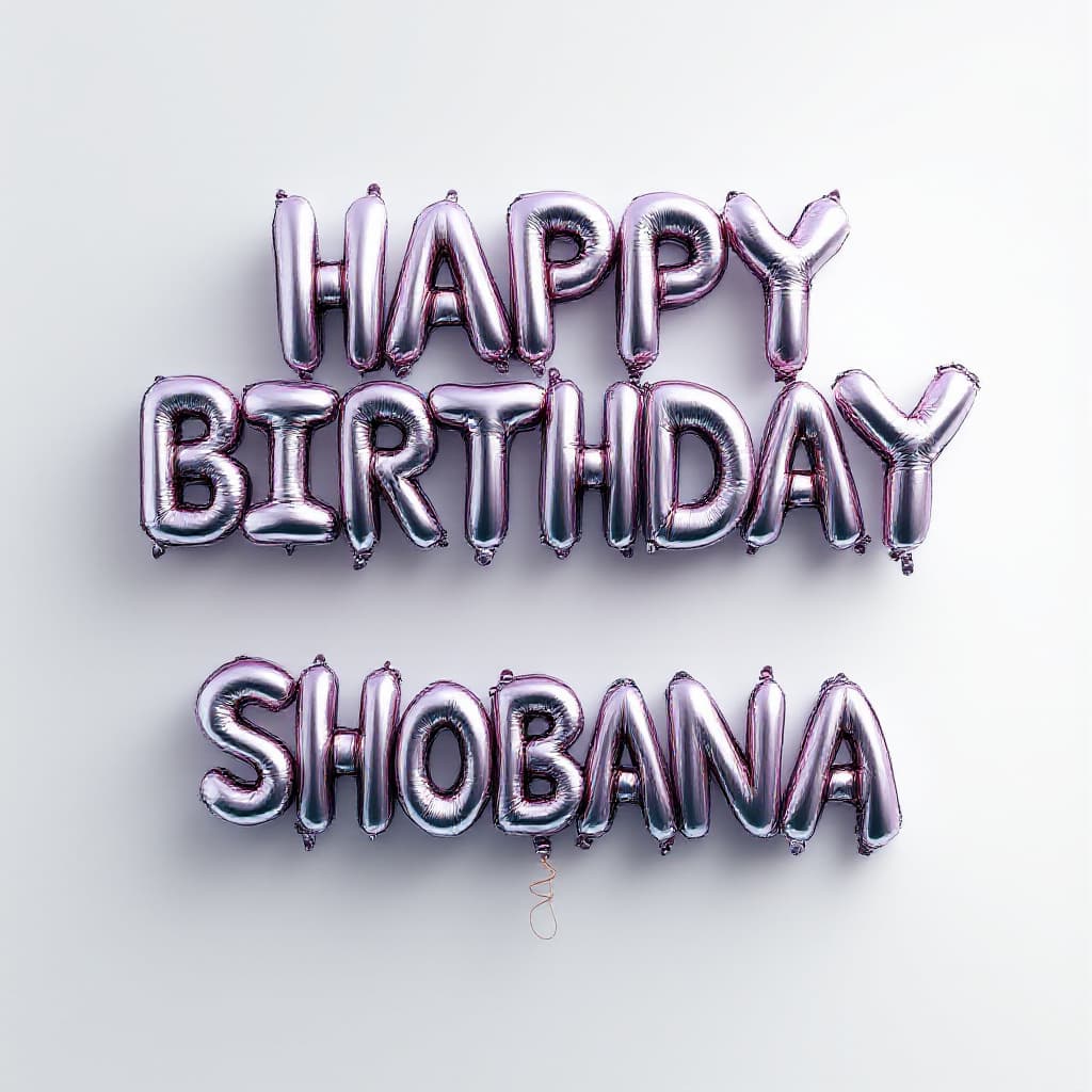 AI generated: photorealistic, high resolution rendering, balloon of lettering, "HAPPY BIRTHDAY SHOBANA", used colo...