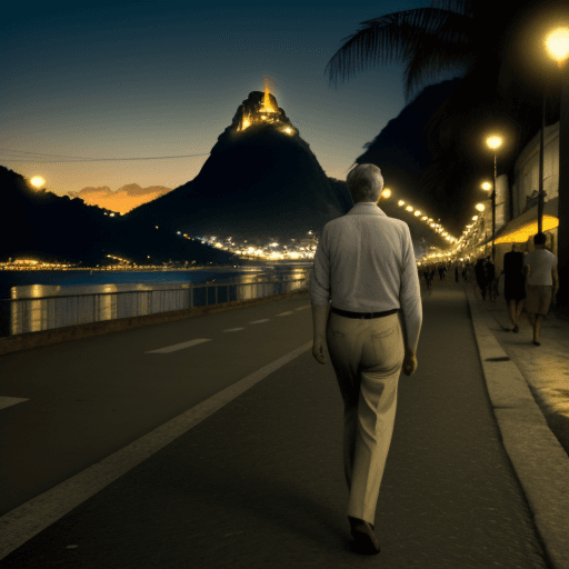 AI generated: The writer Stefan Zweig walking on a 40's Rio de Janeiro's street, with the sugar loaf at background...