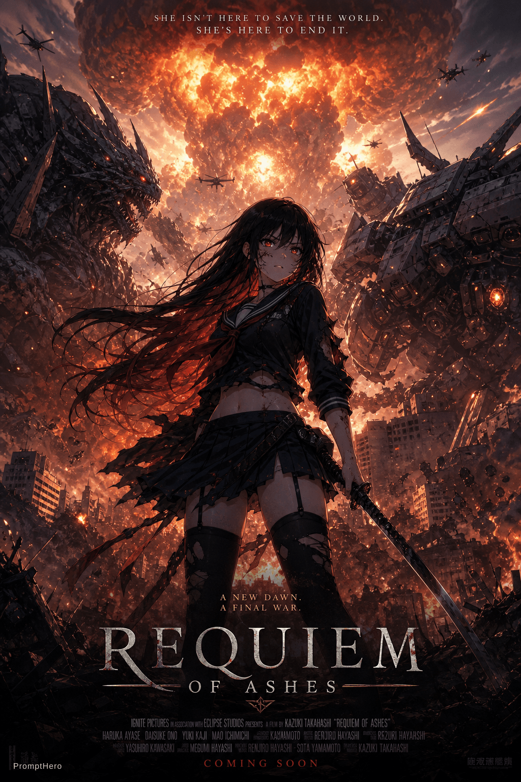 AI generated: Incredibly powerful Anime Girl, Movie poster style, box office hit, a masterpiece of storytelling, m...