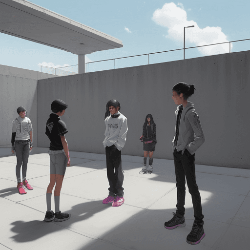 AI generated: imagine a conceptual art, of Western Latino high school students, in casual futuristic clothing, pra...