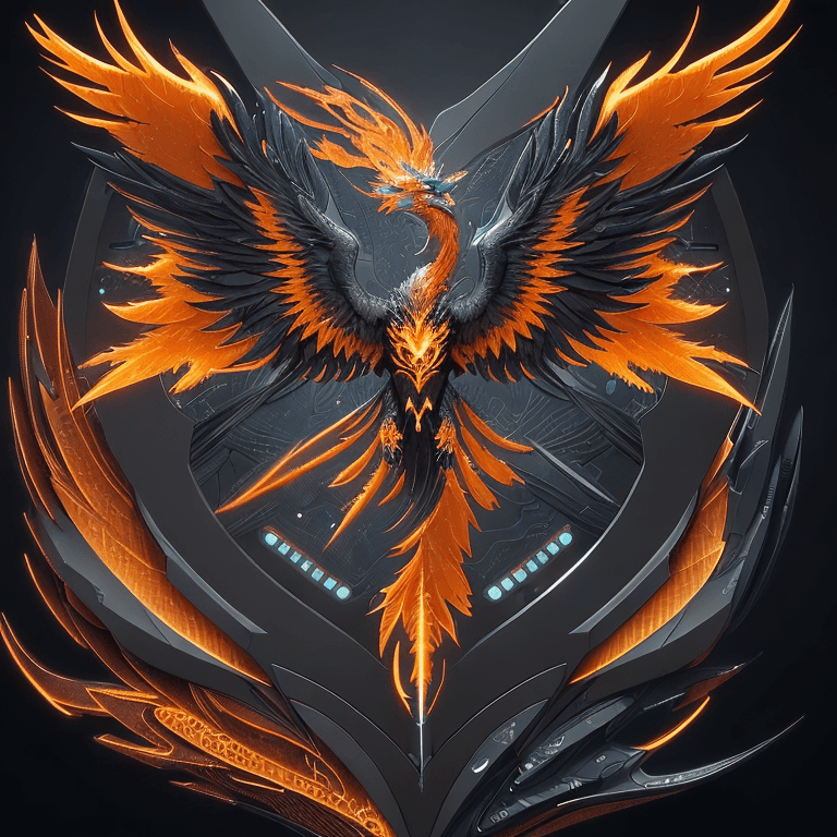 AI generated: Design a sleek and futuristic logo with a close-up shot of a Tech Phoenix, intricately showcasing el...