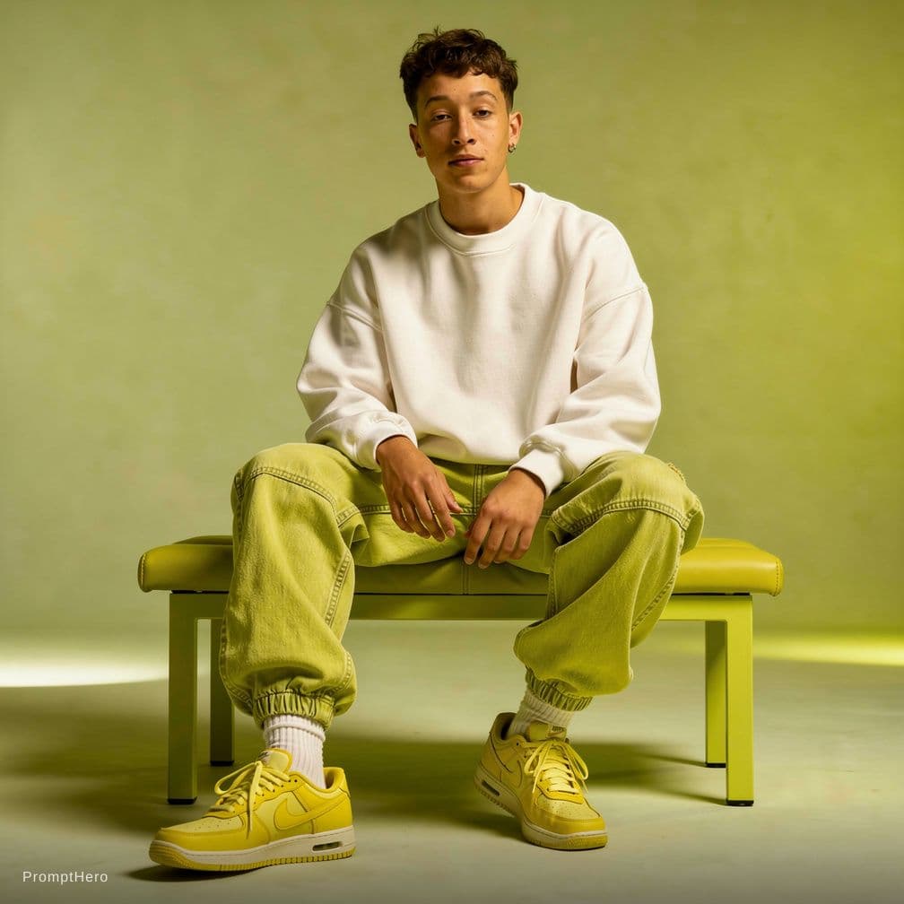 AI generated: A young man with a slight smile (see the uploaded picture as reference for the face), wearing outfit...