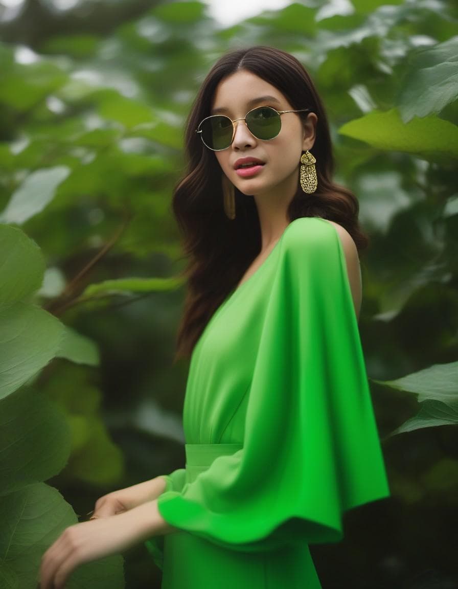 AI generated: The photograph depicts a woman wearing a beautiful green dress. It appears to be an album cover and ...
