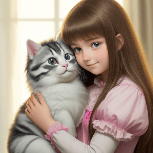 AI generated: lovely and fluffy pet with a young girl
