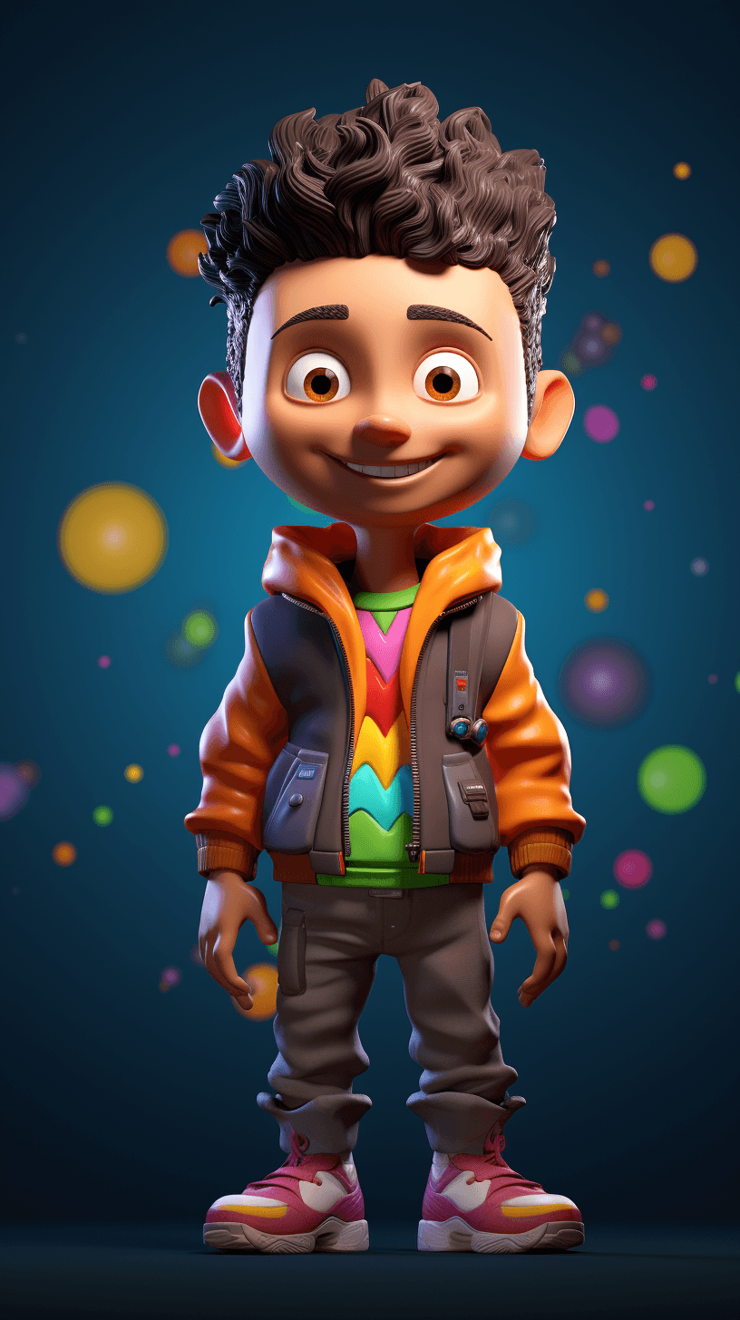 AI generated: 3D Avatar Design, "Playful, Cute, Colorful, Animated, Quirky," "Unity," "Blend shape rigging," "Brig...