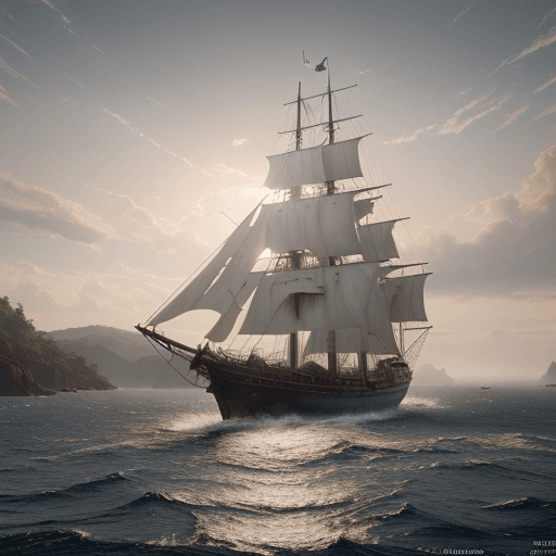 AI generated: Photo of a ultra realistic sailing ship, dramatic light, pale sunrise, cinematic lighting, battered,...