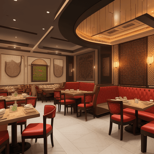 AI generated: Design a restaurant in Riyadh in the Southern style, offering traditional Saudi food with customers ...