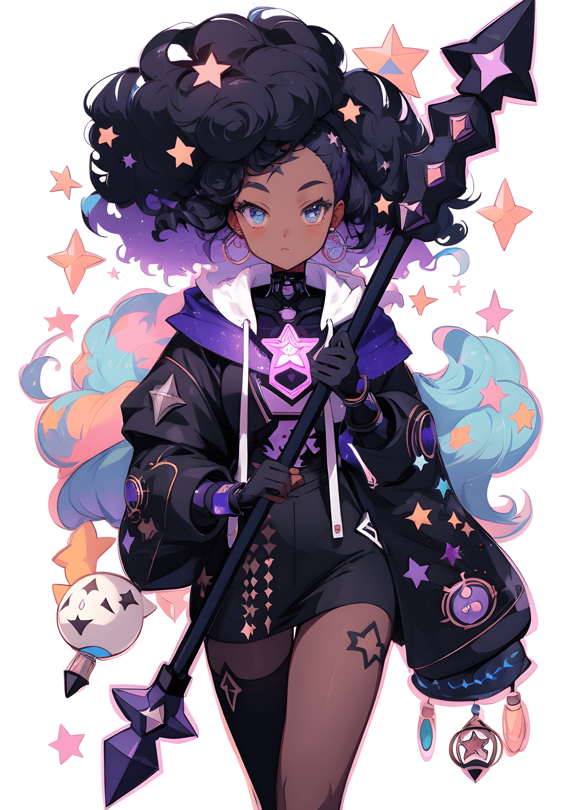 AI generated: a drawing of a girl with a wand in her hand, an anime drawing, trending on cg society, afrofuturism,...