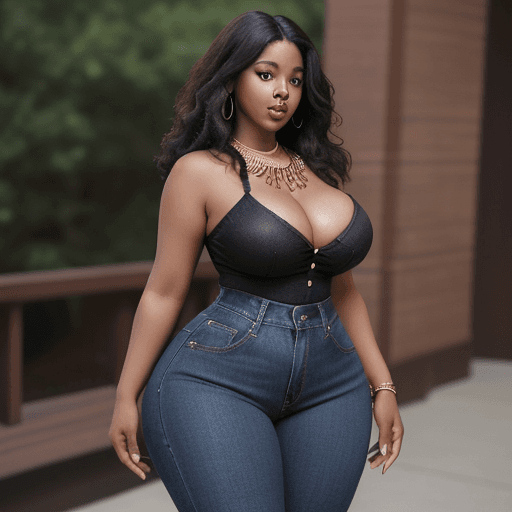 AI generated: "Thick hips" + "Thick thighs" + "Curvy butt" + "42 DD breasts" + "5'8" + "dark brown skin color:3.0"...