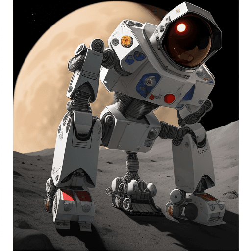 AI generated: make an image, has 1 robot is going to the moon