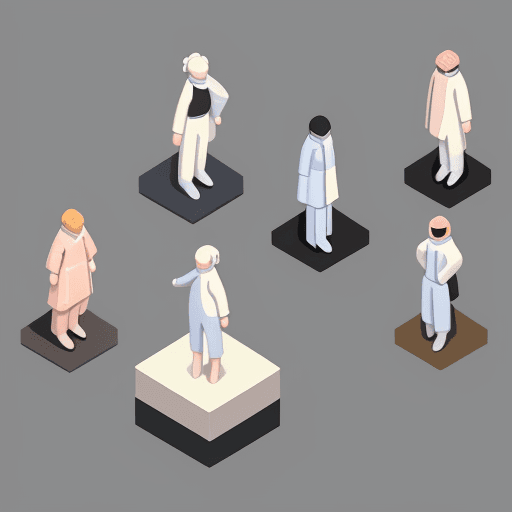 AI generated: a series of [people] are shown in isometric fashion, in the style of small brushstrokes, white backg...