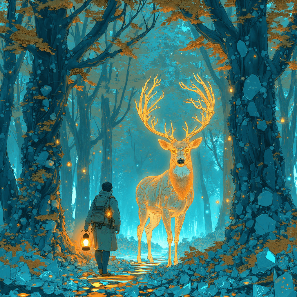 AI generated: A mystical forest stretches endlessly, its trees formed entirely of crystalline glass. The intricate...