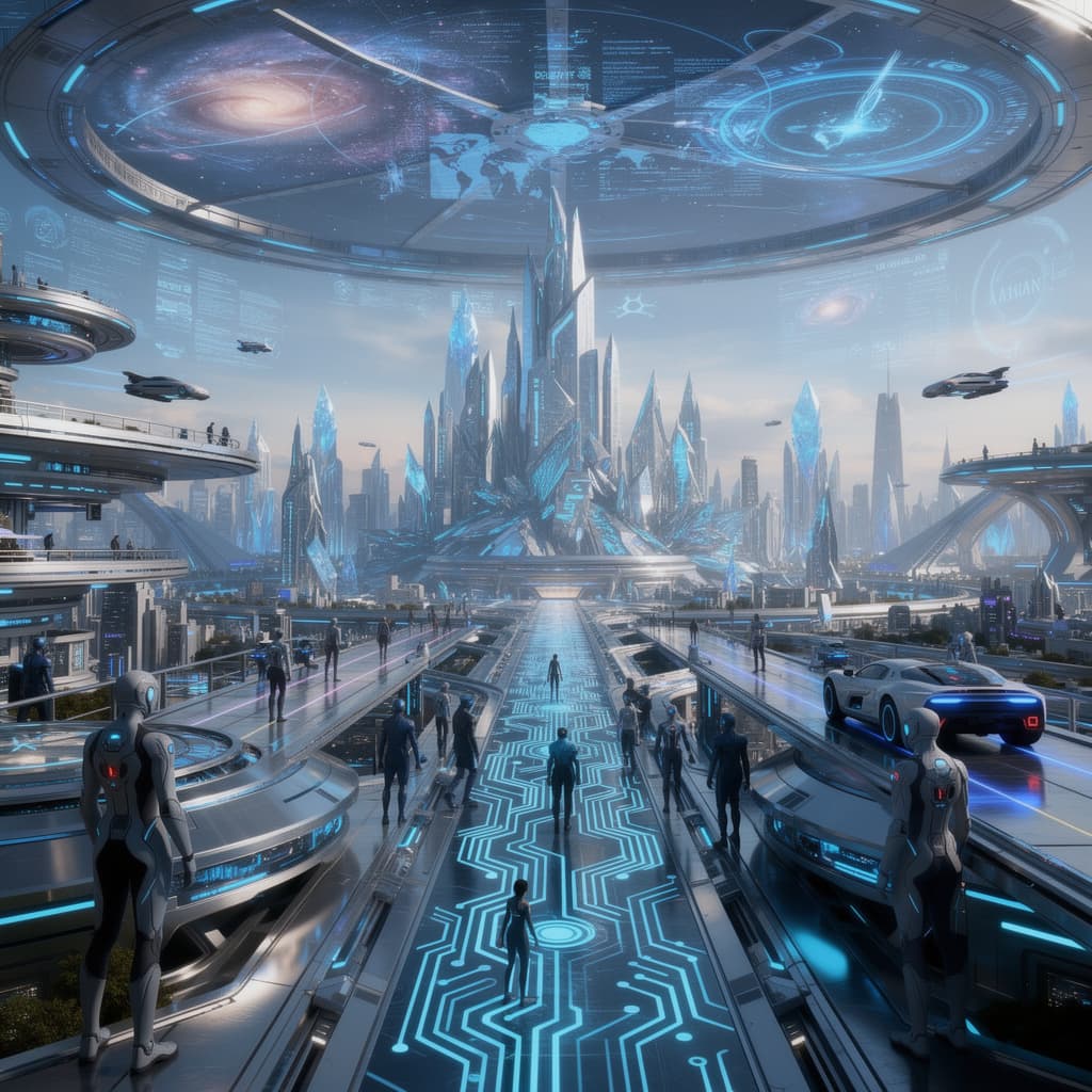 AI generated: Create an Advanced AI Futuristic Mega City. A Massive scaled city with artificial skies. It is the c...